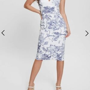 Guess Blue and White Floral Midi Dress